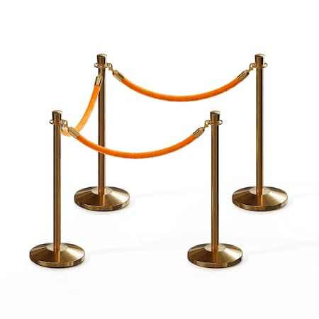 Montour Line Stanchion Post and Rope Kit Sat.Brass, 4 Crown Top 3 Gold Rope 4-SB-CN-3-PVR-GD-PB